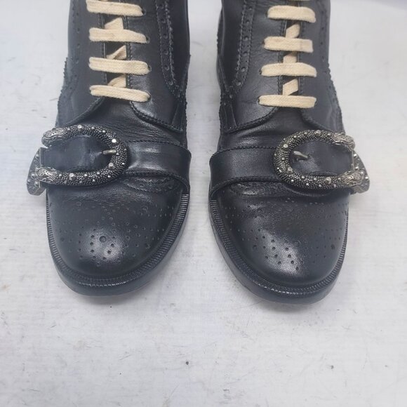 Gucci Queercore Black Bee Lace Up Buckle Strap Boot - Picture 7 of 11